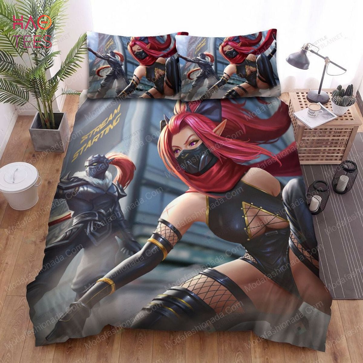 Cyberpunk Ninjas Couple On The Street Artwork Bedding Sets Cyberpunk Ninjas Couple On The Street Artwork Bedding Sets