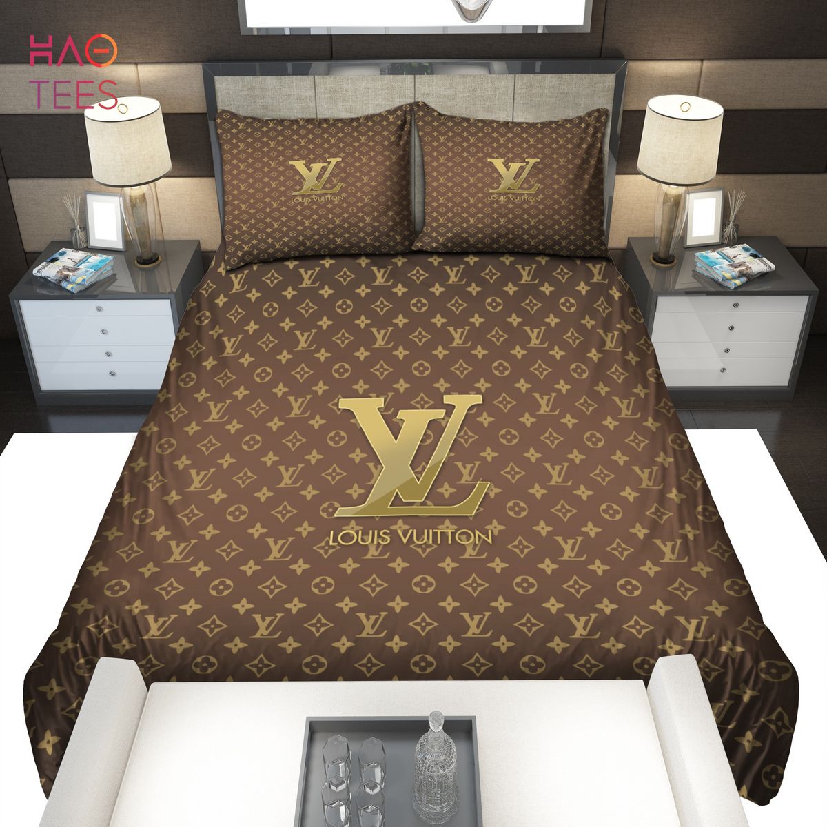 Gold Louis Vuitton Symbol Logo Bedding Sets Luxury Store