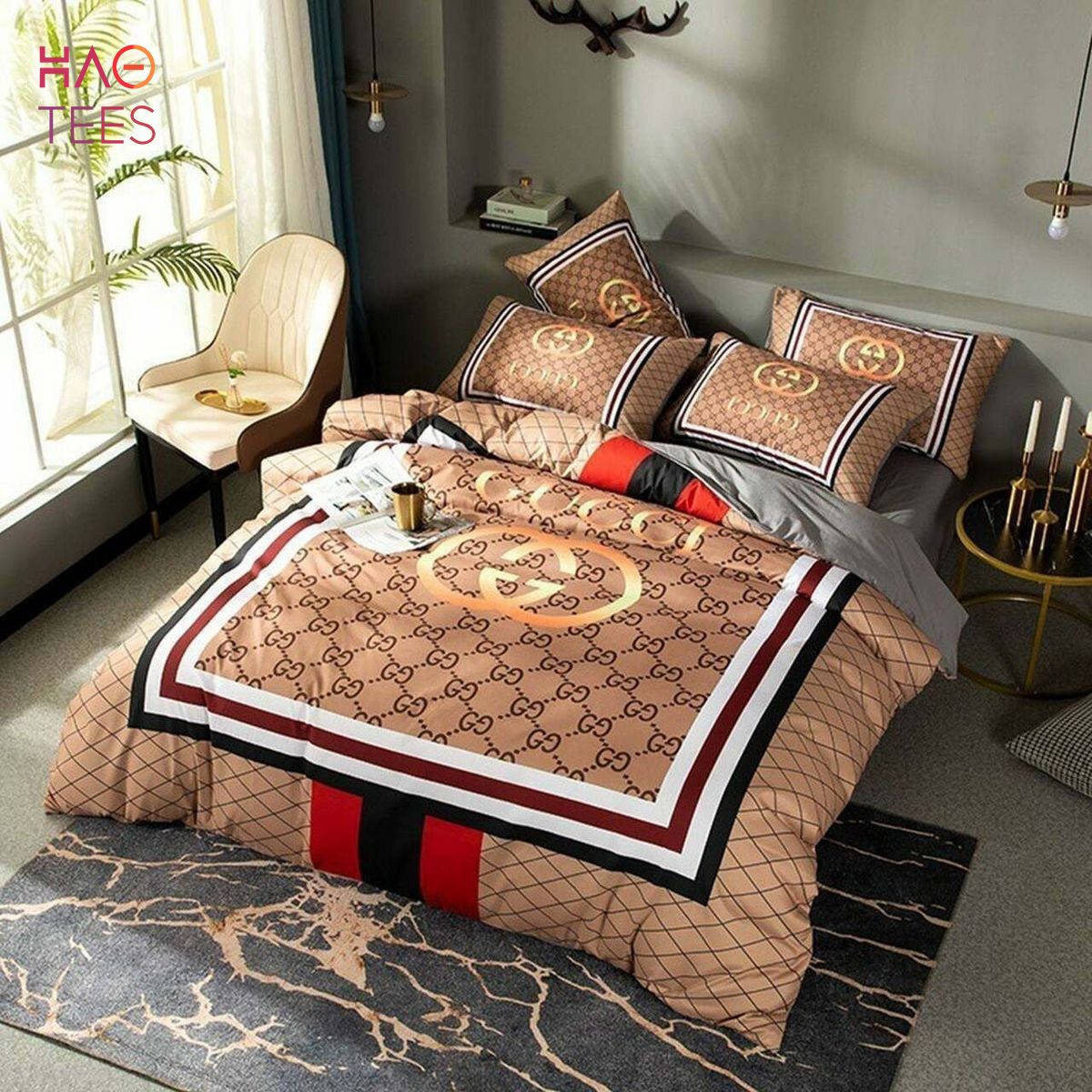 GC Brown Mix Color Luxury Brand Inspired 3D Personalized Customized Bedding Sets