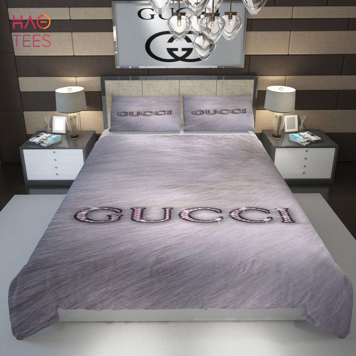 Gray Italian Luxury Brand Inspired 3D Customized Bedding Sets