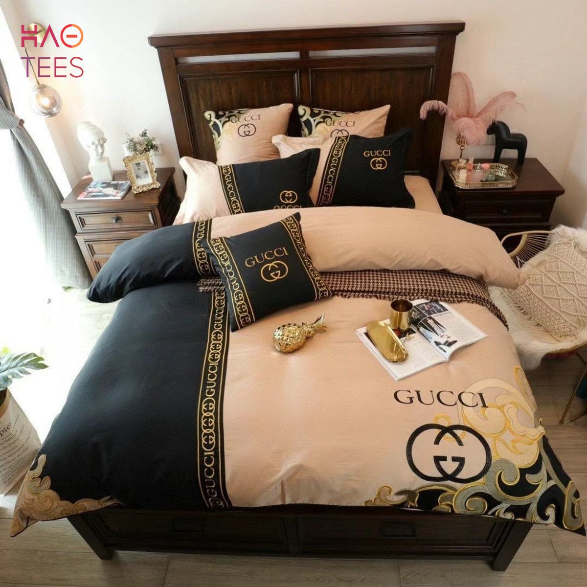 Gucci Black Mix Luxury Color Inspired 3D Personalized Customized Bedding Sets Luxury Store