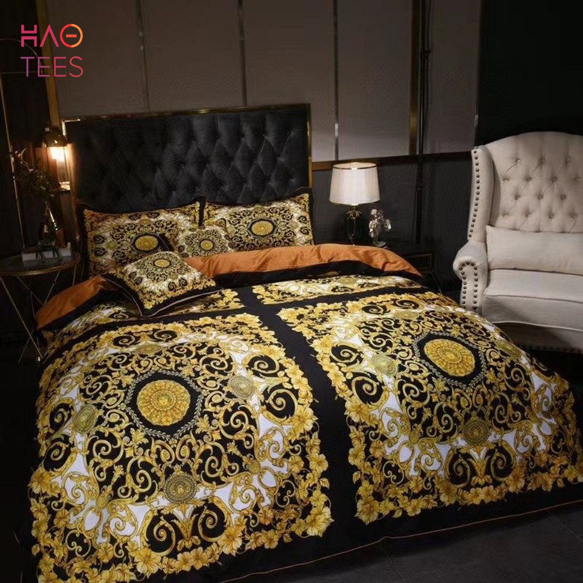 HOT Black Mix Golden Luxury Color Bedding Sets POD Design