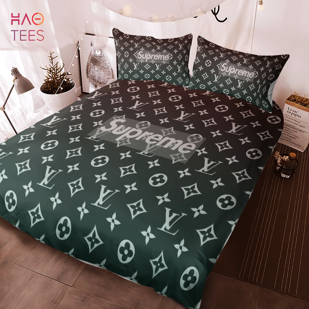 Cheap Green And PinkLv Bed Sheets, Louis Vuitton Logo Duvet Cover