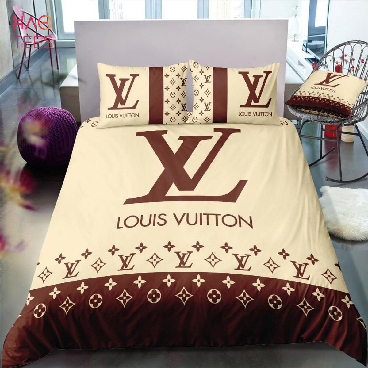 LV Red And White Luxury Brand Bedding Sets Limited Edition