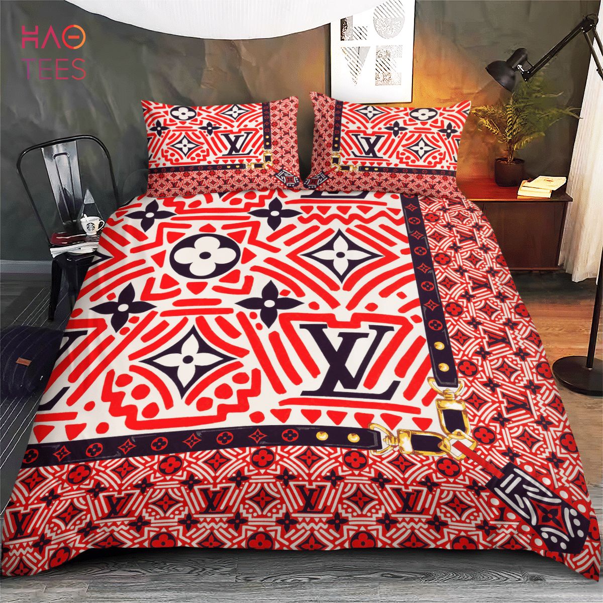 LV Red Mix Color Bedding Sets POD Design Luxury Store