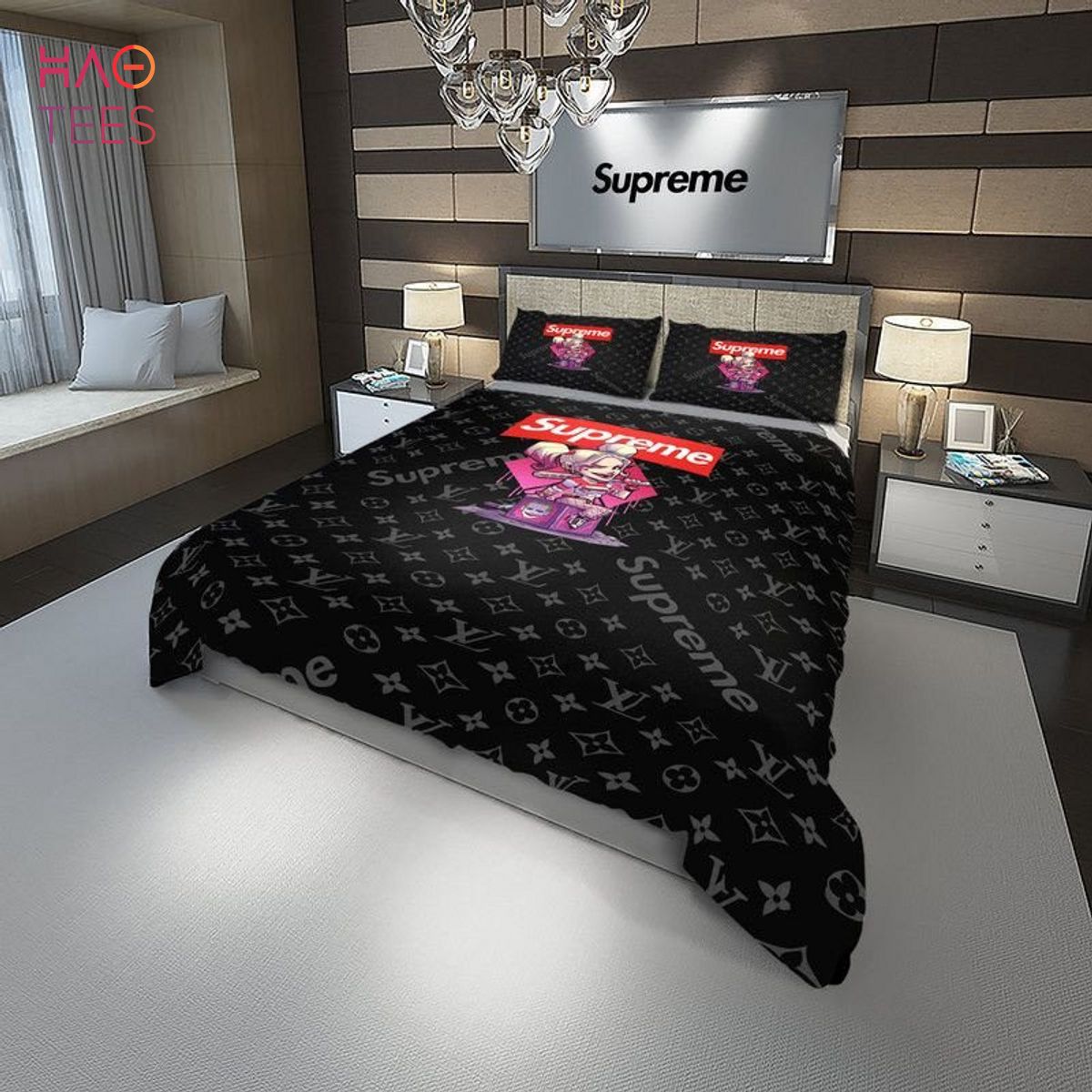LV Supreme Mix Black Luxury Color Bedding Sets