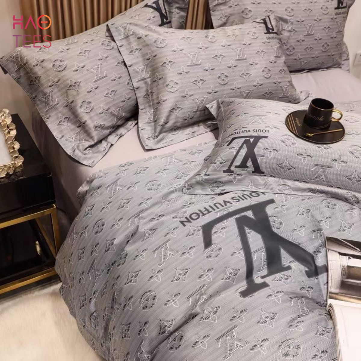 AVAILABLE] Louis Vuitton Gray Luxury Brand Bedding Sets Limited