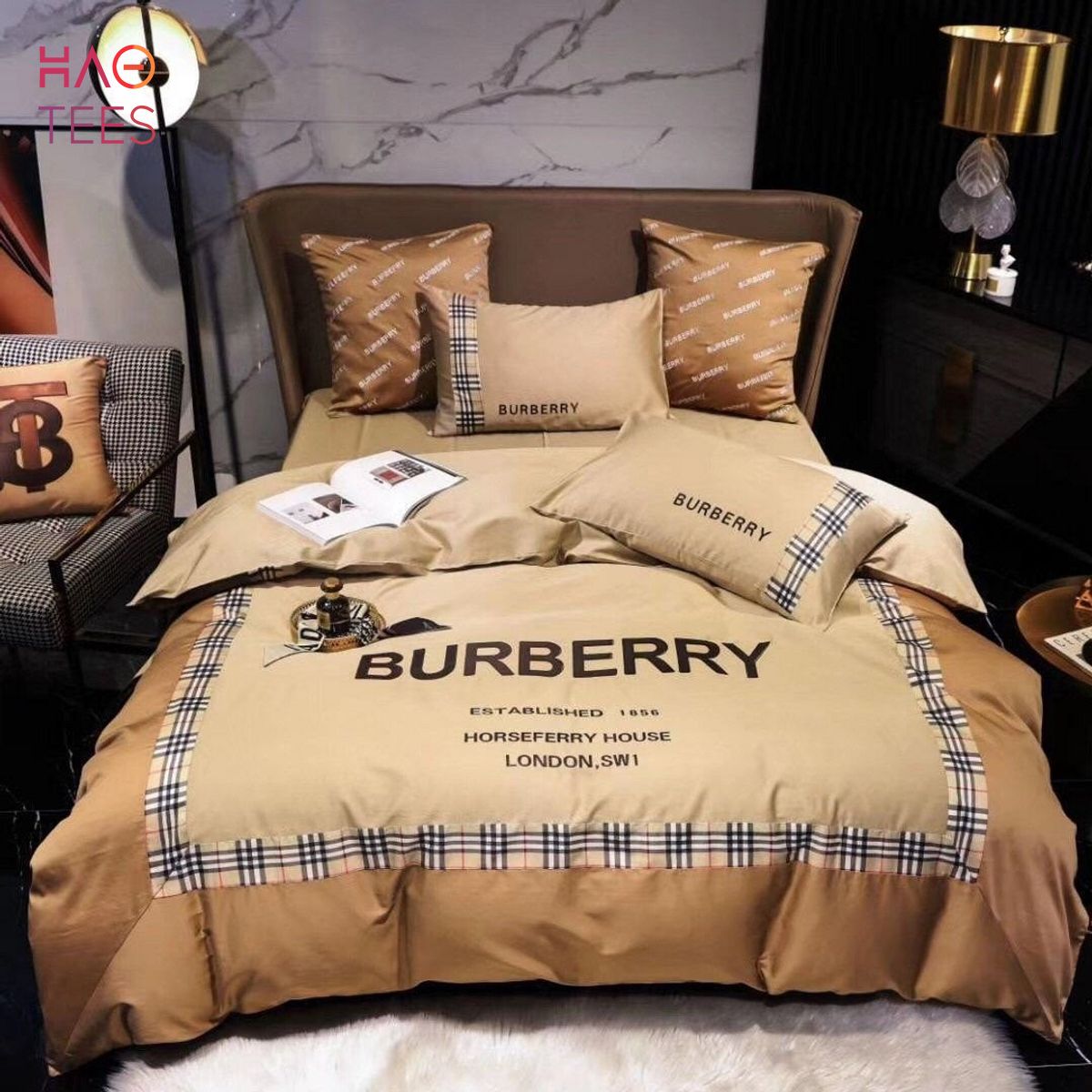 [HOT] Burberry London Luxury Brand Inspired 3D Personalized Customized Bedding Sets Luxury Store