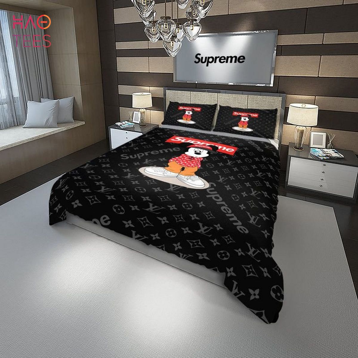 supreme symbol and mickey mouse bedding set