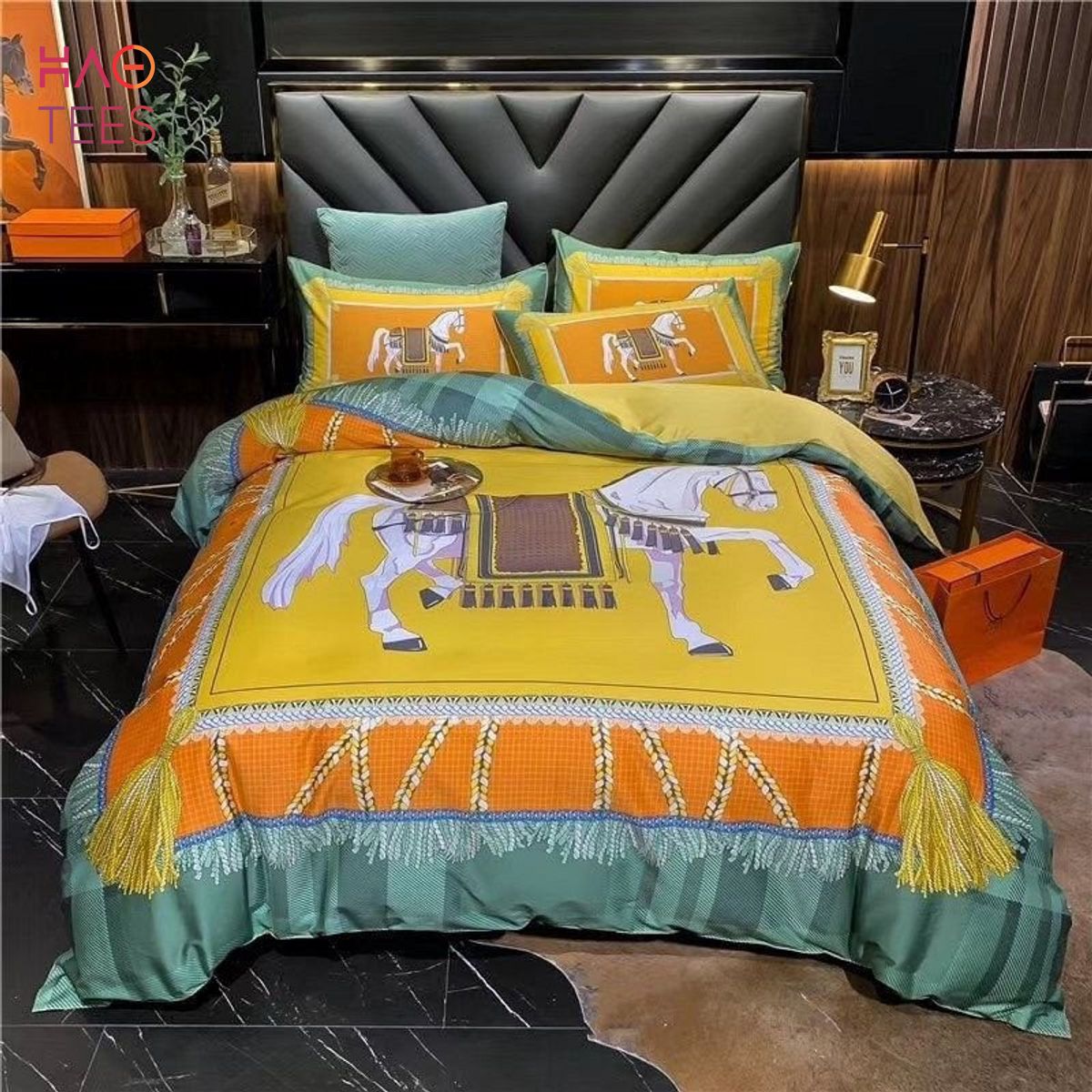 [THE BEST] Horse Mix Orange Luxury Color Bedding Sets All Over Printed