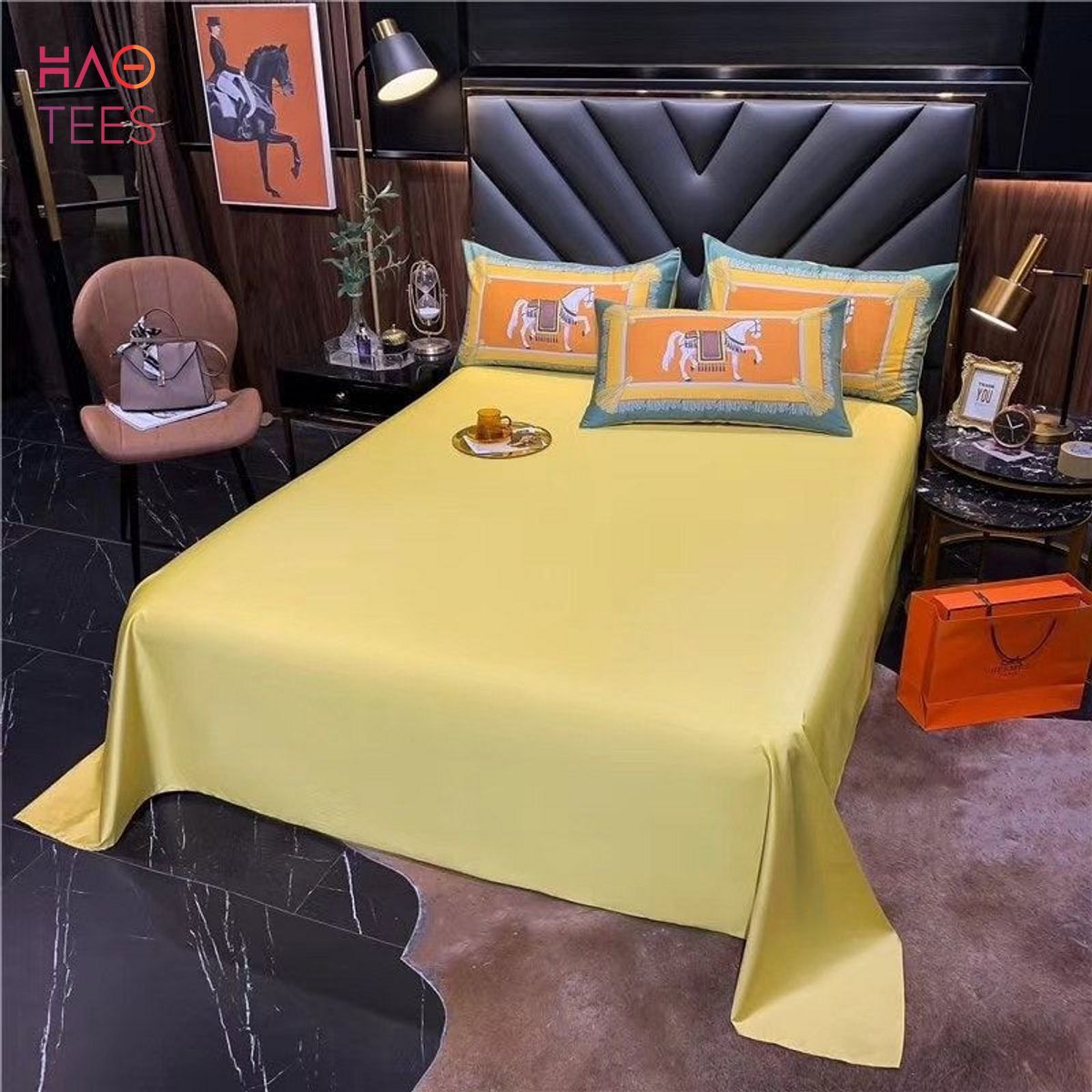 [THE BEST] Horse Mix Orange Luxury Color Bedding Sets All Over Printed