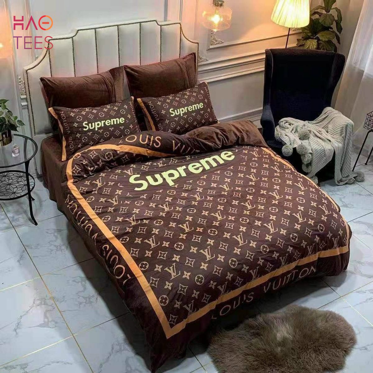 [THE BEST] Supreme LV Brown Bedding Sets Luxury Store