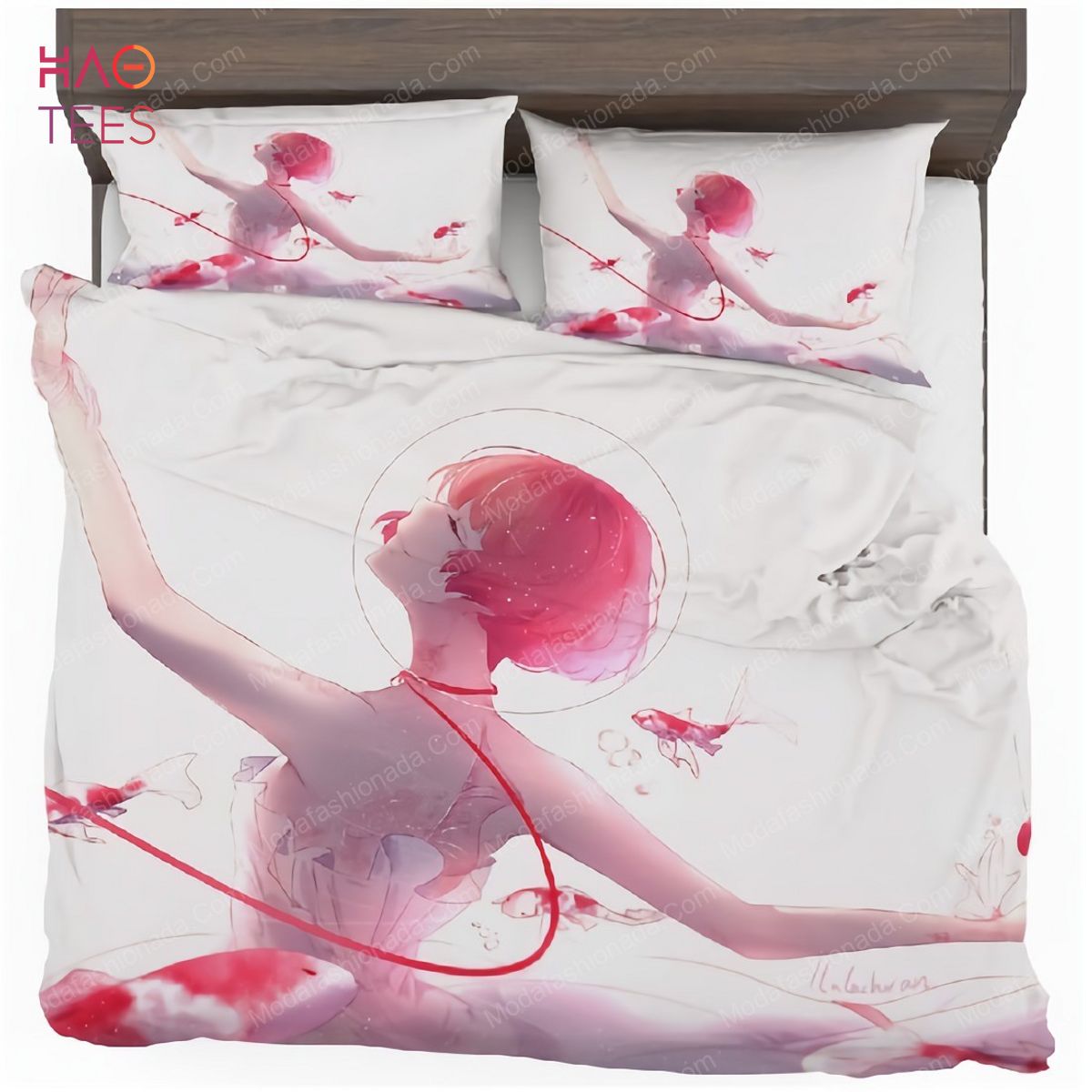 Girl Ballet Dancer Fishes Pink Koi Anime Bedding Sets