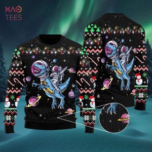 Astronauts Ride A T Rex In Space With The Planet Ugly Christmas Sweater
