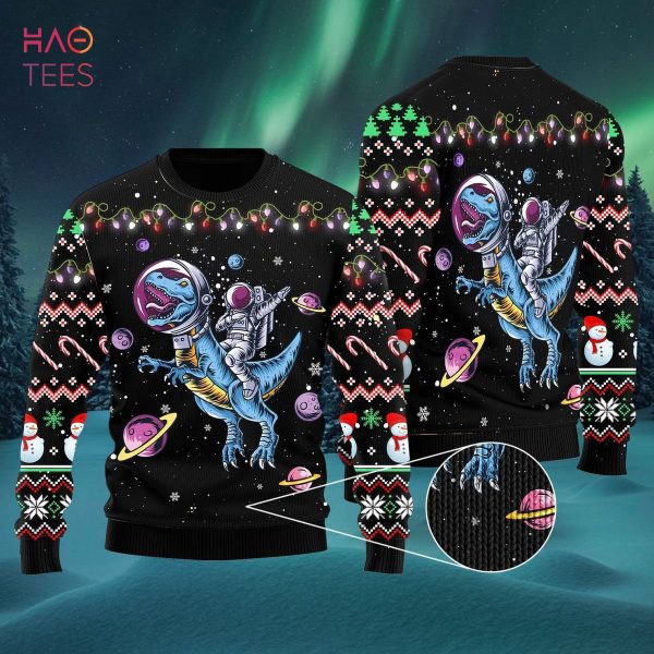 Astronauts Ride A T Rex In Space With The Planet Ugly Christmas Sweater