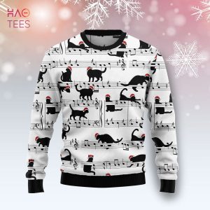 Black Cat Christmas Music Ugly Christmas Sweater