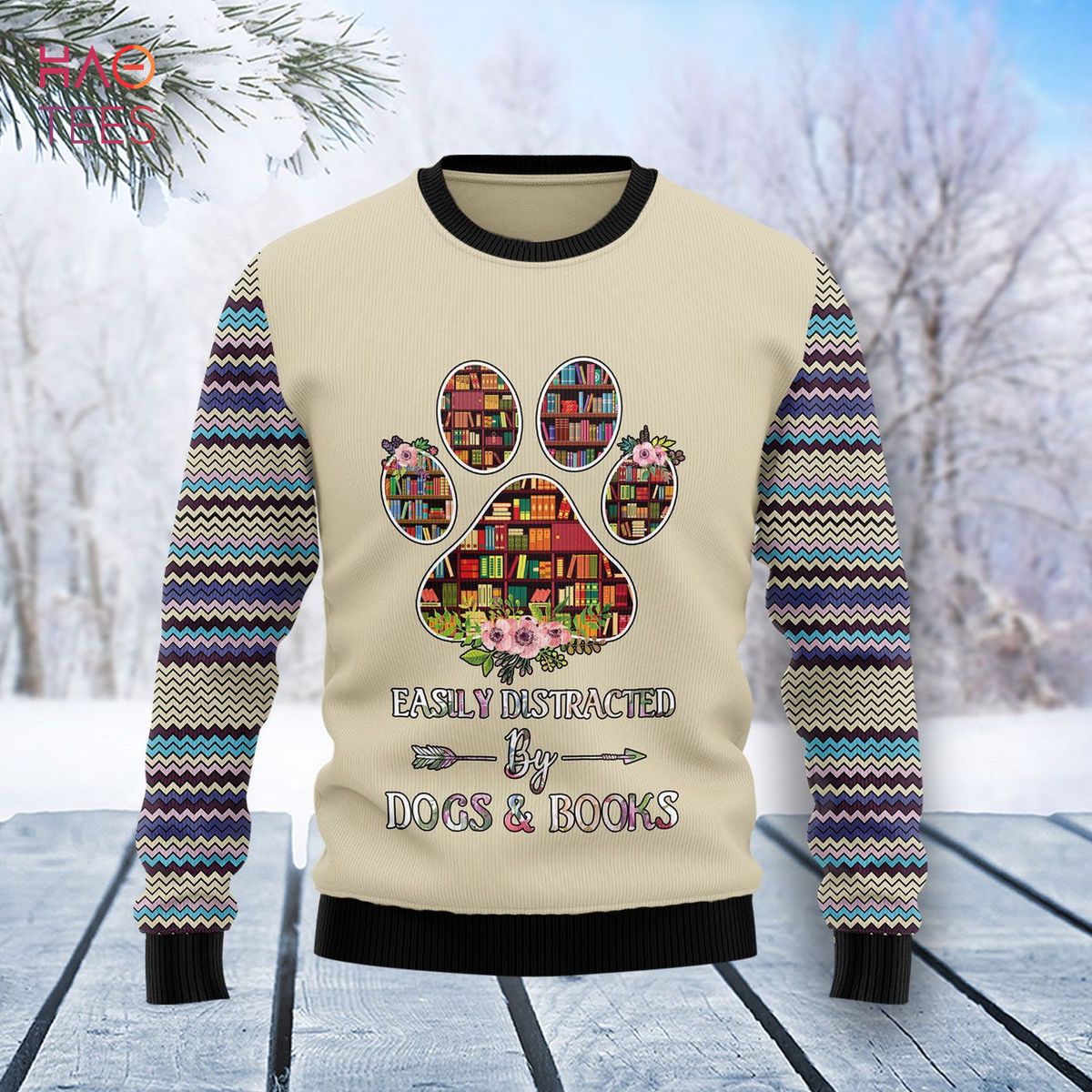 Book And Dogs Ugly Christmas Sweater