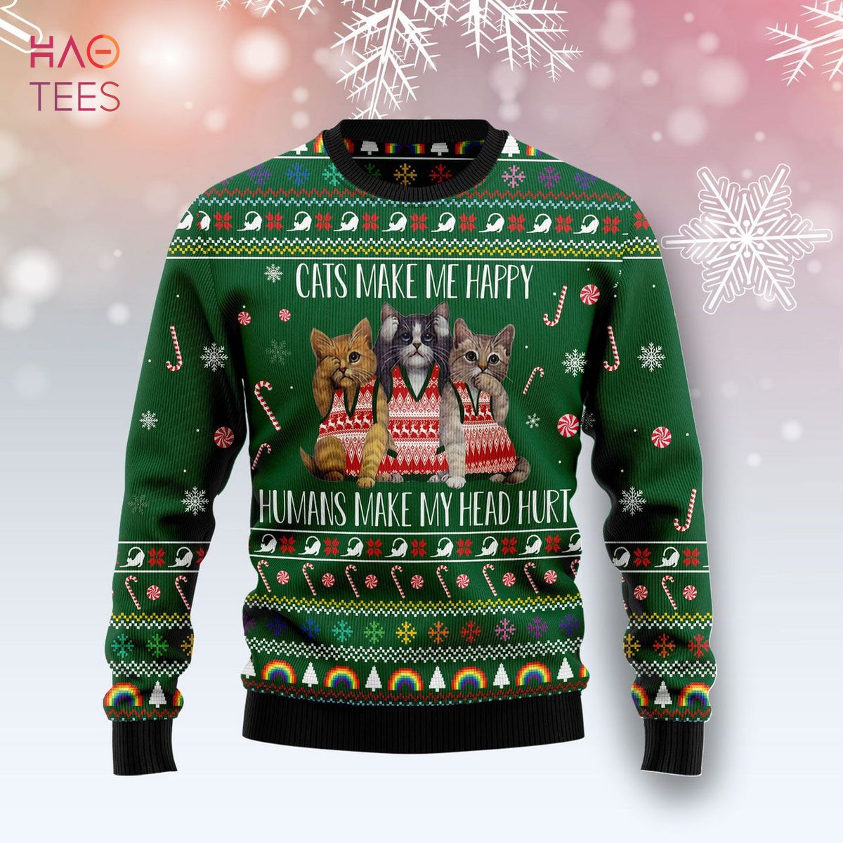 Cats Make Me Happy Ugly Christmas Sweater Cats Make Me Happy Ugly Christmas Sweater