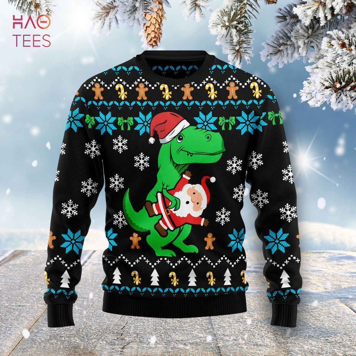 Dinosaur And Santa Claus Ugly Christmas Sweater