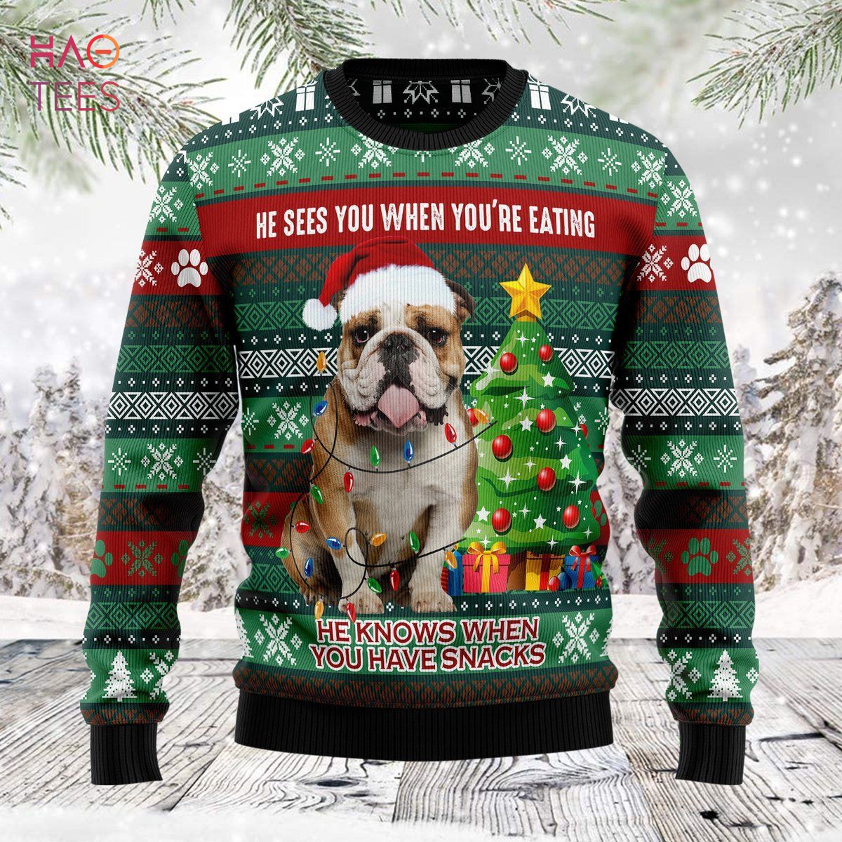 Dog And Tree Merry Christmas Ugly Christmas Sweater