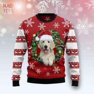 Golden Retriever Wearing Santas Hat Ugly Christmas Sweater