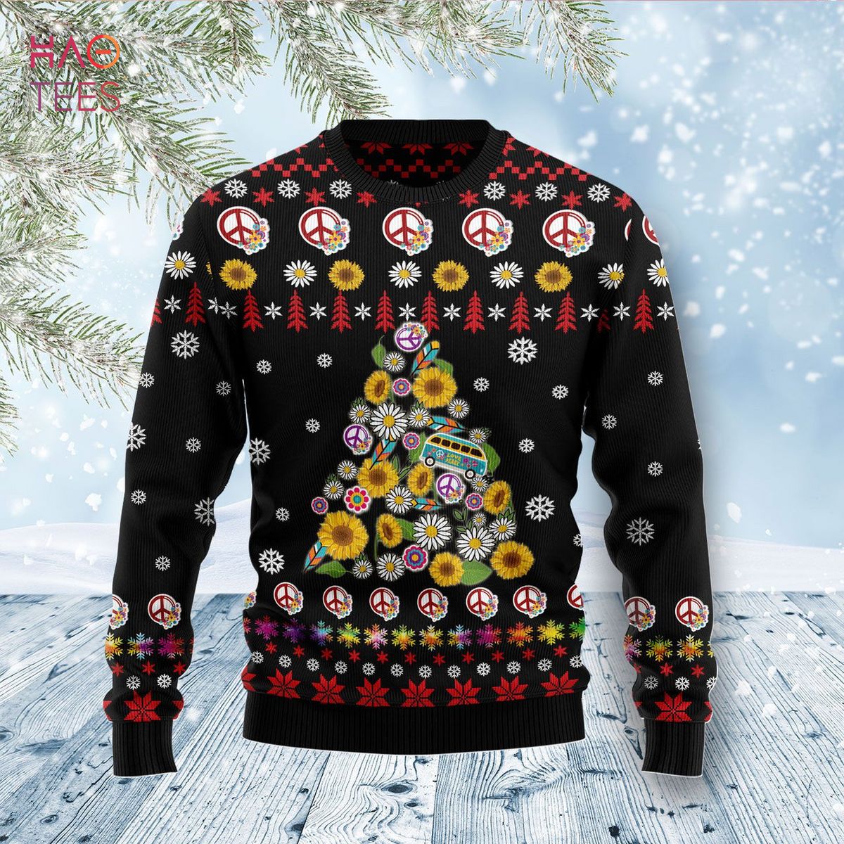 Hippie Tree Xmas Ugly Christmas Sweater Hippie Tree Xmas Ugly Christmas Sweater