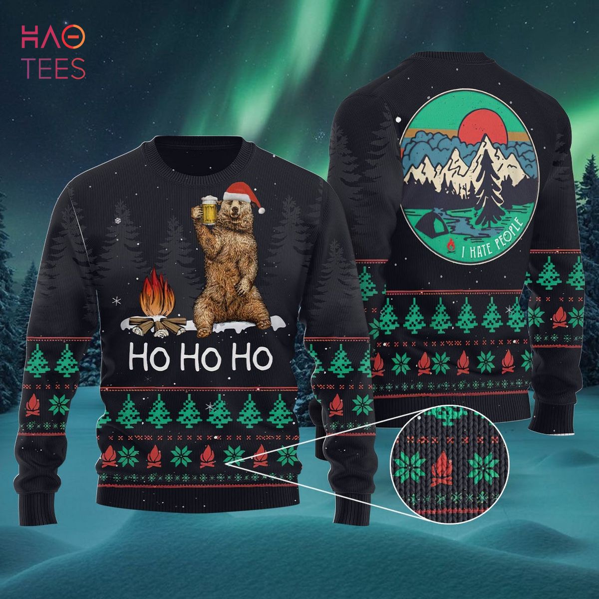 Ho Ho Ho Bear Camping Ugly Christmas Sweater