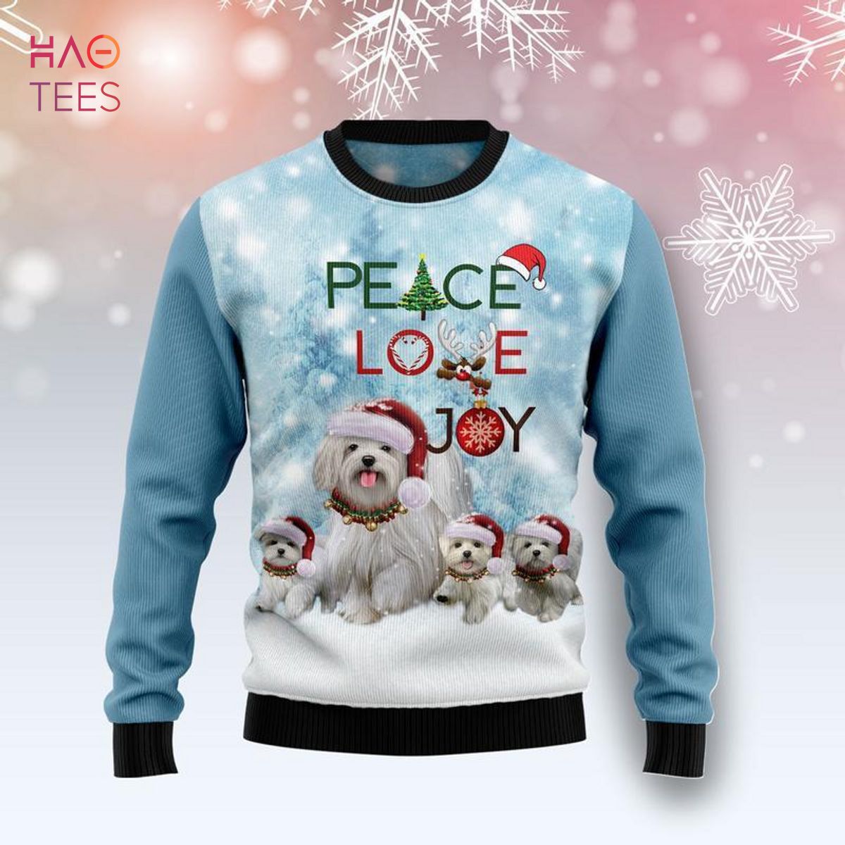 Maltese Peace Love Joy Ugly Christmas Sweater