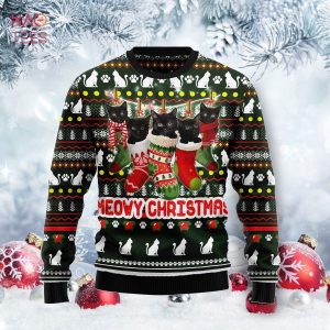 Meowy Black Cat Ugly Christmas Sweater