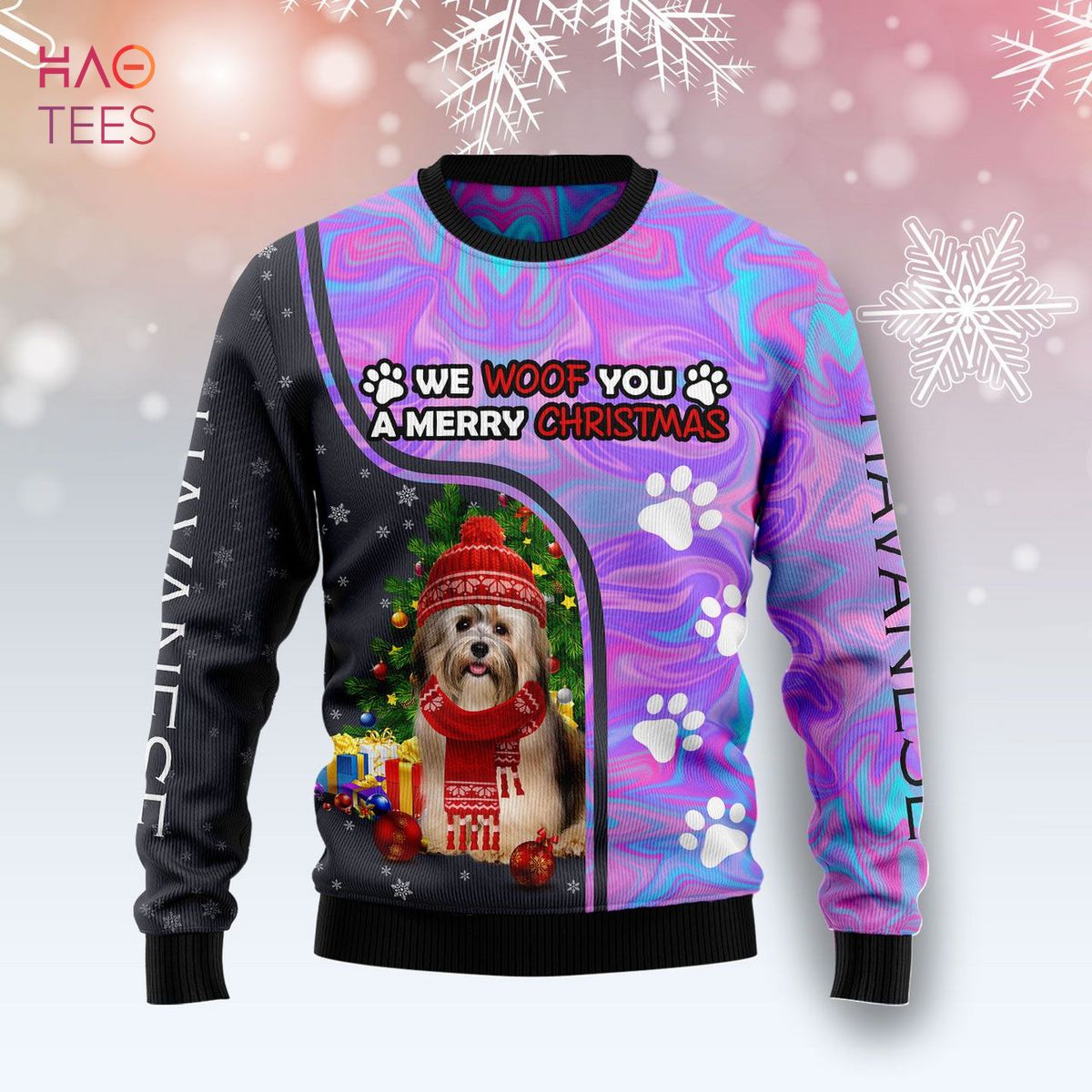 Merry Christmas Havanese Hologram Color Ugly Christmas Sweater