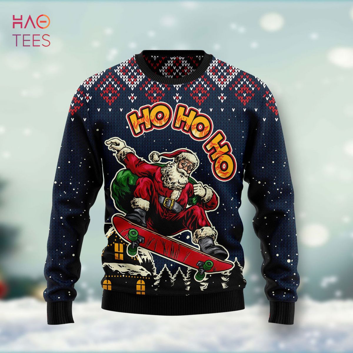 Skater Santa Claus Ho Ho Ho Ugly Christmas Sweater