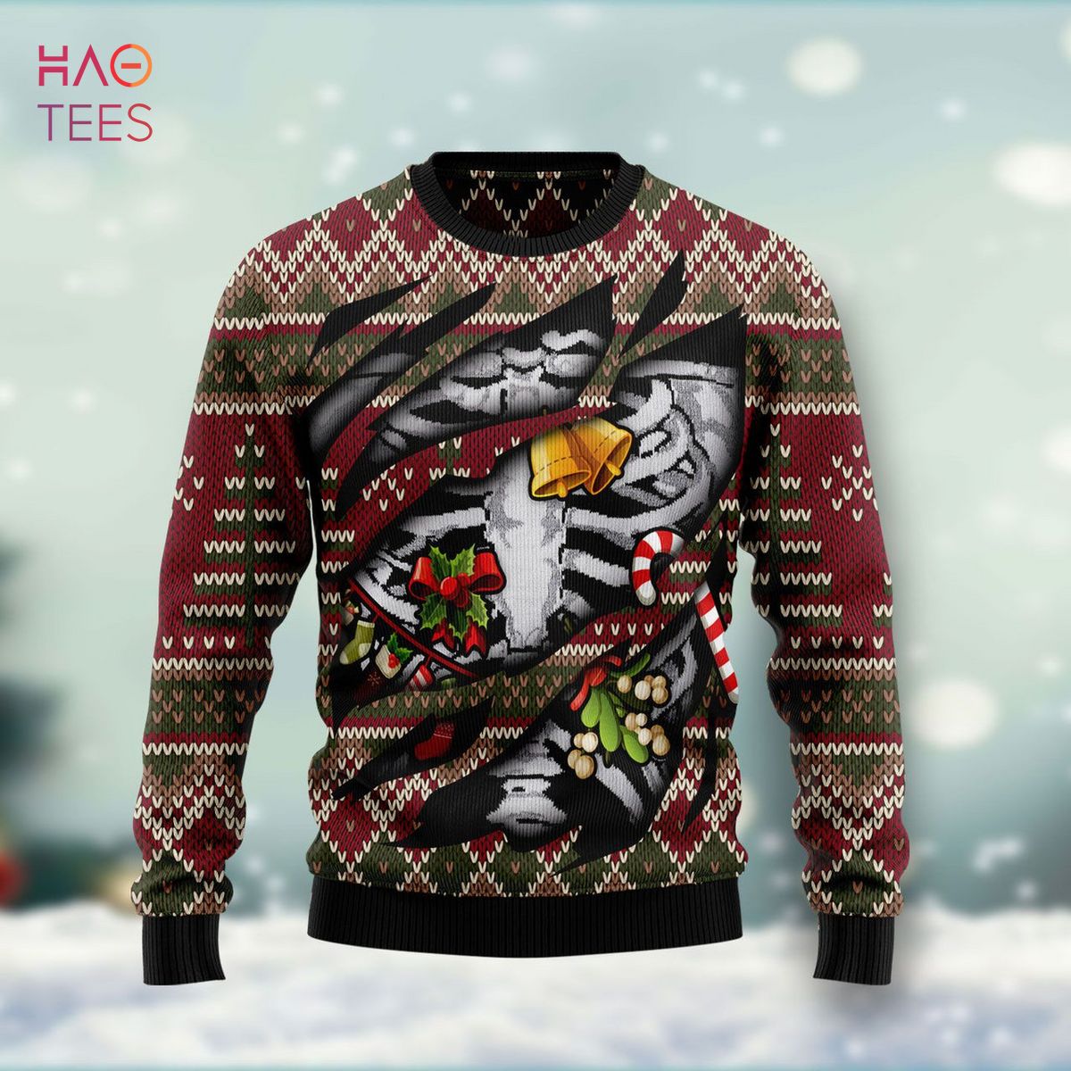 Skeleton Candy Cane Ugly Christmas Sweater Skeleton Candy Cane Ugly Christmas Sweater