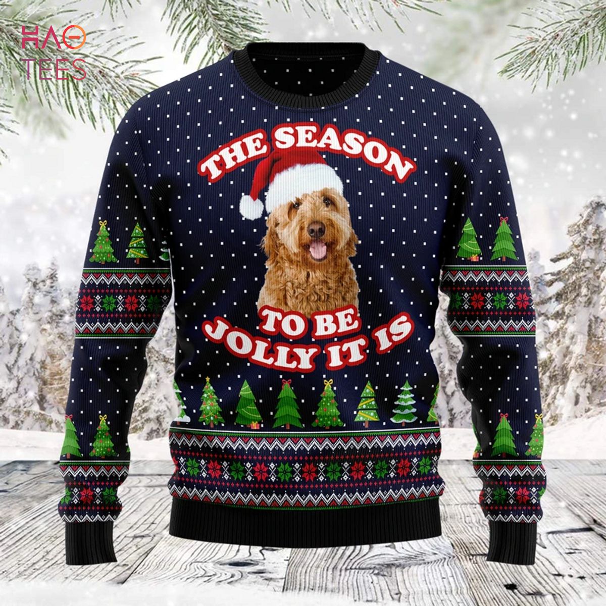 The Season To Be Jolly Goldendoodle Ugly Christmas Sweater The Season To Be Jolly Goldendoodle Ugly Christmas Sweater