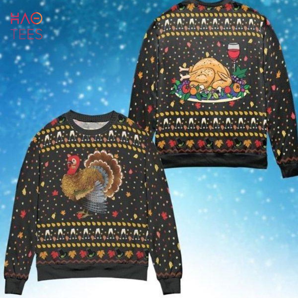 Turkey And WIne Ugly Christmas Sweater
