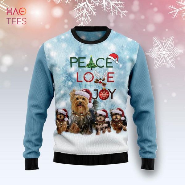 Yorkshire Terrier Peace Love Joy Ugly Christmas Sweater