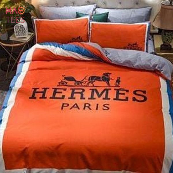 BEST Hermes Full Orange Color Luxury Brand Inspired 3D Personalized Customized Bedding Sets