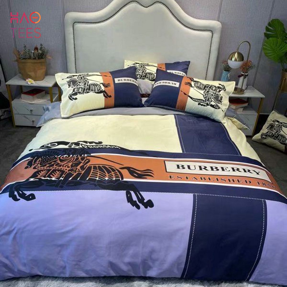Burberry Established 1856 Mix Orange Blue Duvet Cover Luxury Color Bedding Set