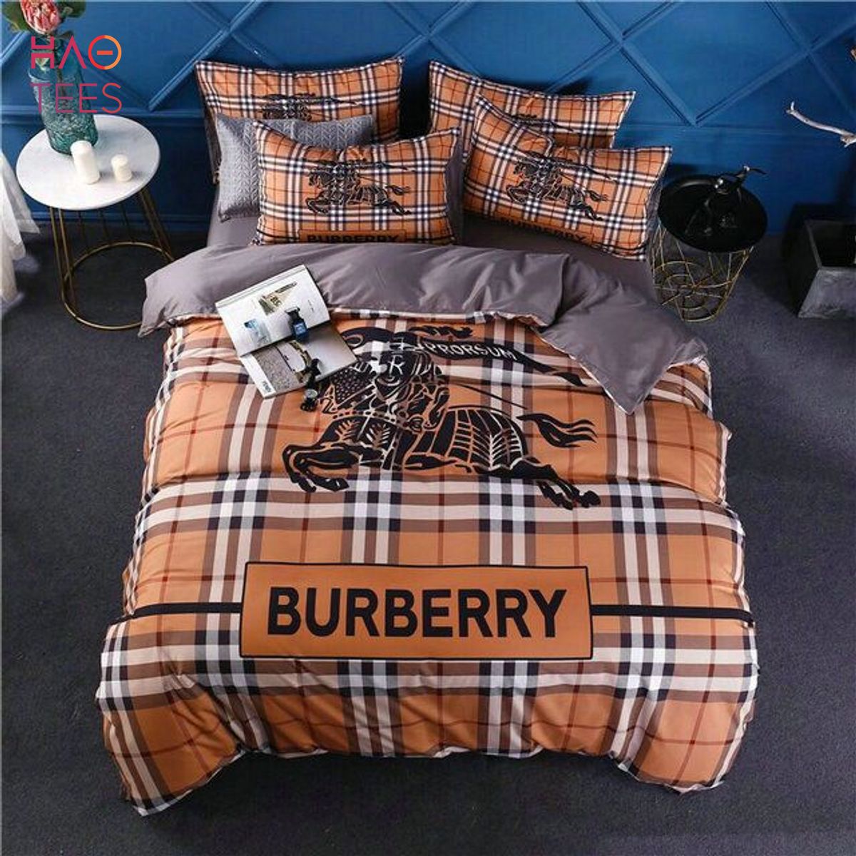Burberry Orange Stripe Pattern Luxury Brand Bedding Set Limited Edition