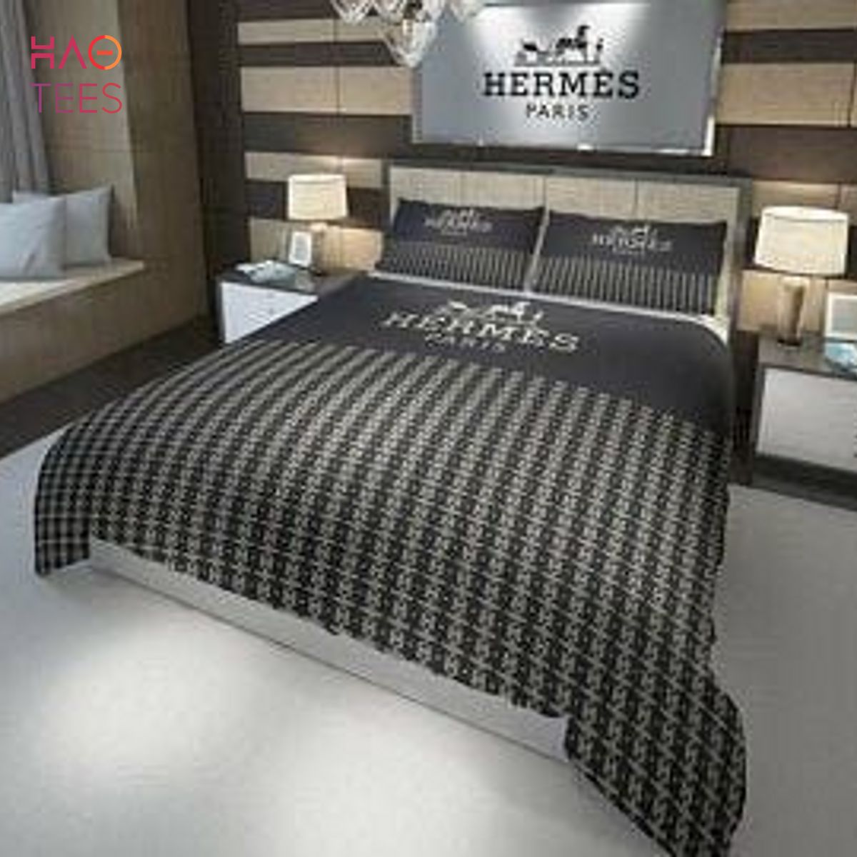 Hermes Dark Gray Luxury Color Bedding Set Limited Edition