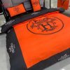 Hermes Hot Orange Duvet Cover Luxury Brand Mix Blue Stripe Bedding Set Limited Edition