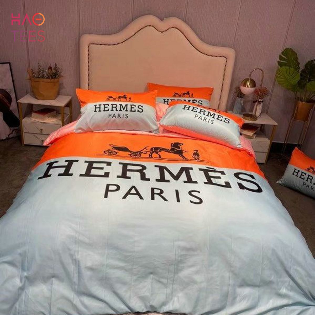 Hermes Paris Luxury Brand White Color Bedding Set POD Design Hermes Paris Luxury Brand White Color Bedding Set POD Design