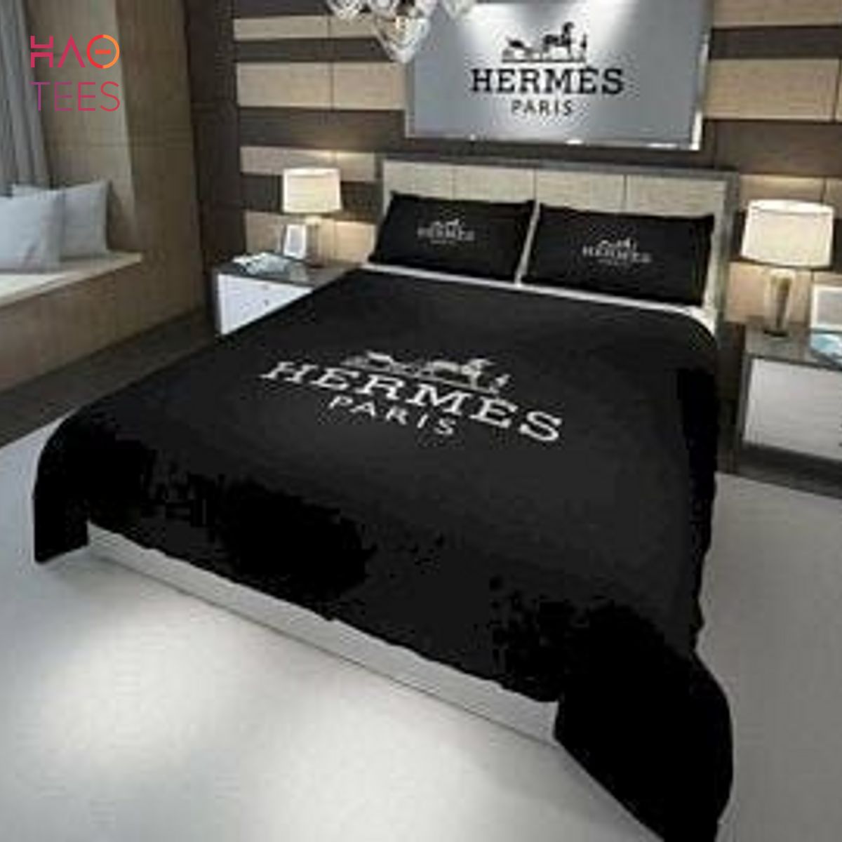 HOT Hermes Full Black Luxury Color Bedding Set Limited Editon