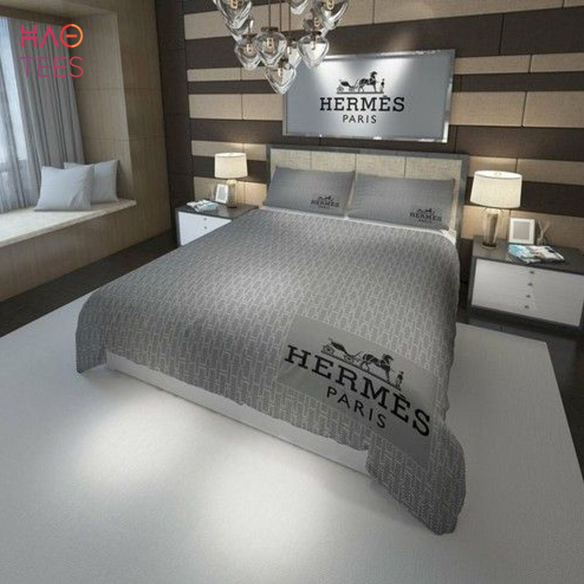 HOT Hermes Paris Full Gray Luxury Color Bedding Set