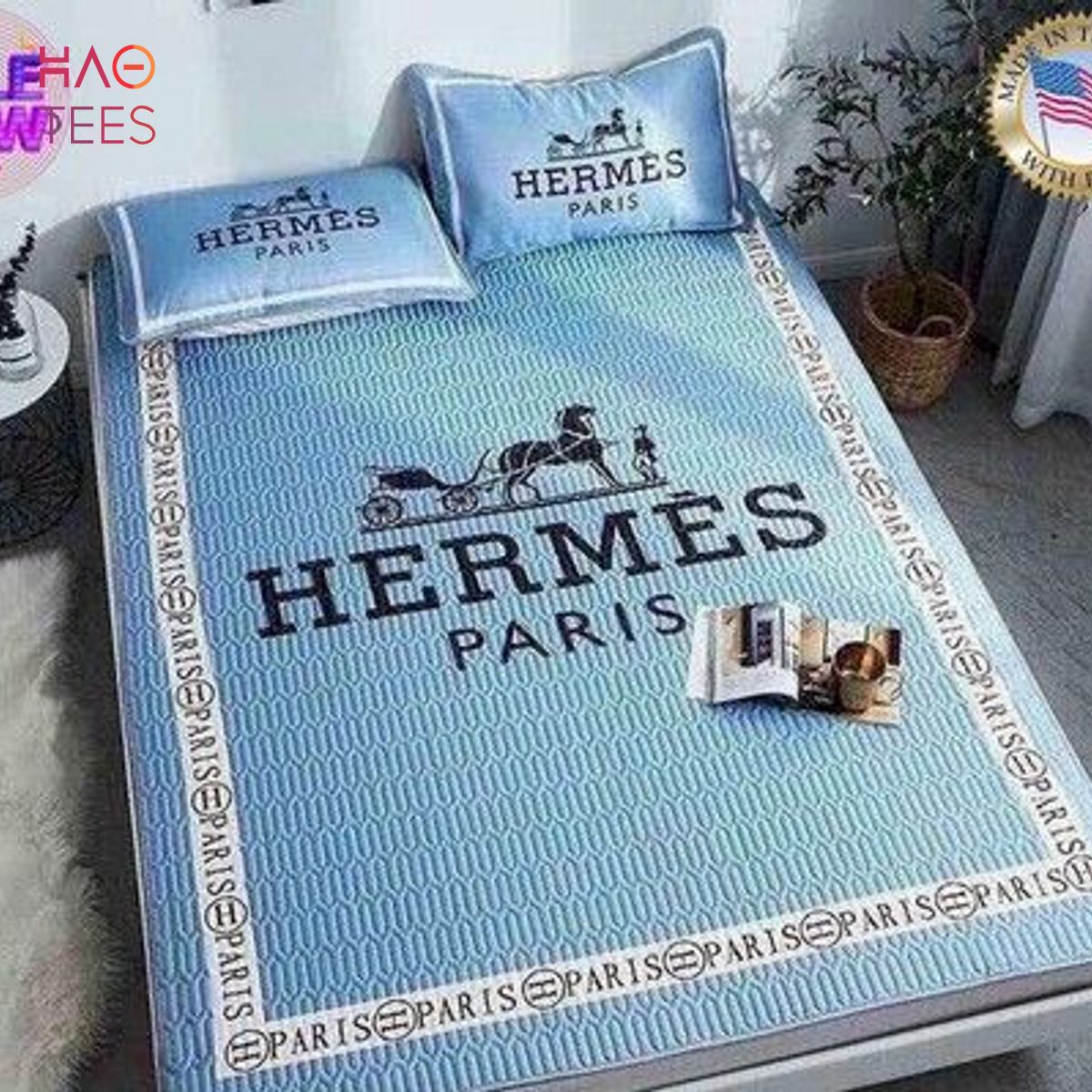 THE BEST Hermes Light Blue Luxury Color Bedding Set Limited Editon