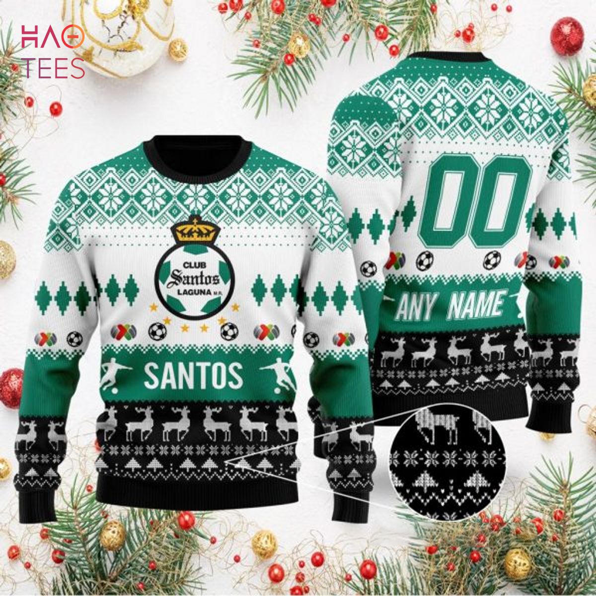 Liga MX Santos Laguna Personalized Name, Number Specialized 2022 Concepts Ugly Sweater