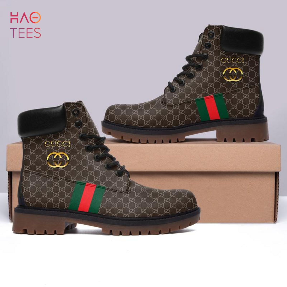 Gucci Brown Stripe Timberland Boots Form Timboots Shoes, Sneaker