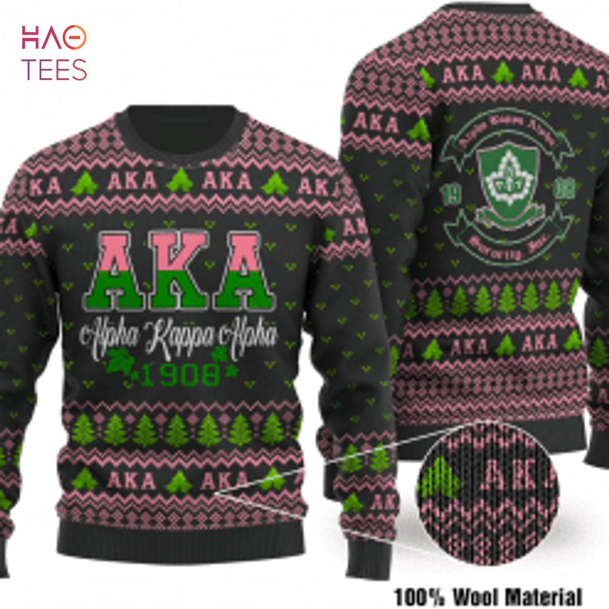 BEST AKA 1908 Alpha Kappa Alpha Black Background Ugly Christmas Sweater
