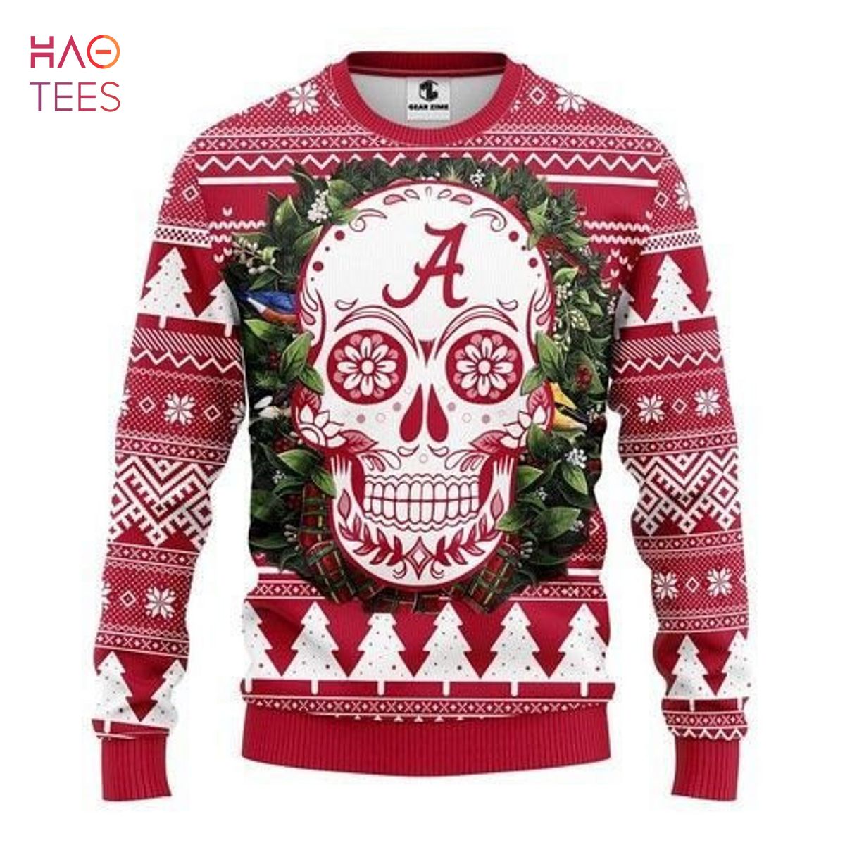 BEST Alabama Crimson Tide Skull Flower Ugly Christmas Sweater All Over