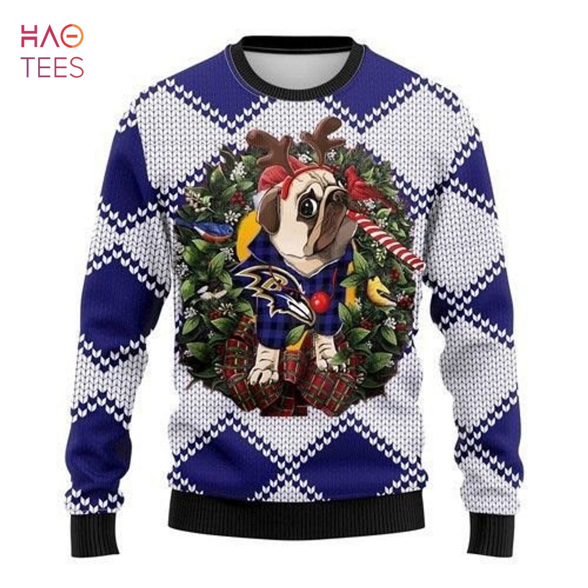 BEST Baltimore Ravens Pug Dog Ugly Christmas Sweater All Over Print BEST Baltimore Ravens Pug Dog Ugly Christmas Sweater All Over Print