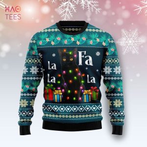 BEST Black Cat Falalala Ugly Christmas Sweater All Over Print Sweatshirt
